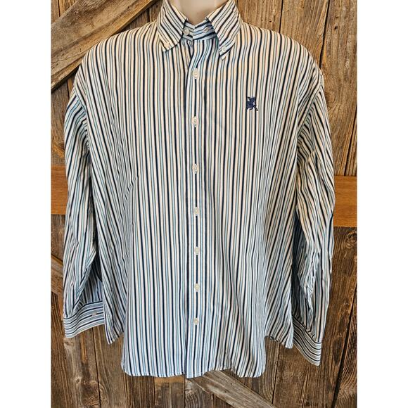 Coogi size 6/ L large blue striped long sleeve button up y2k career casual - Picture 1 of 8